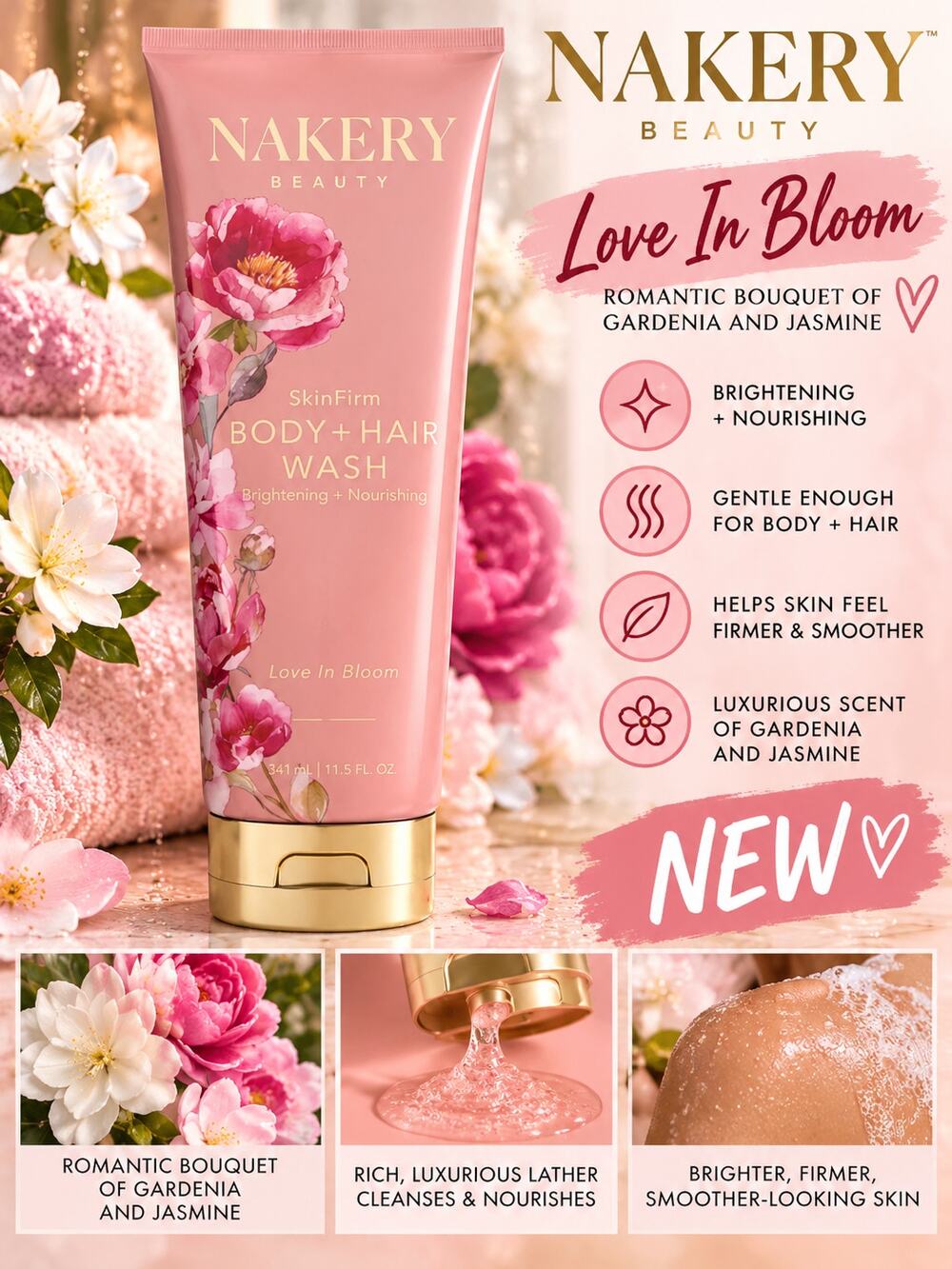 Nakery $25 SkinFirm Body + Hair Wash in Love In Bloom NEW